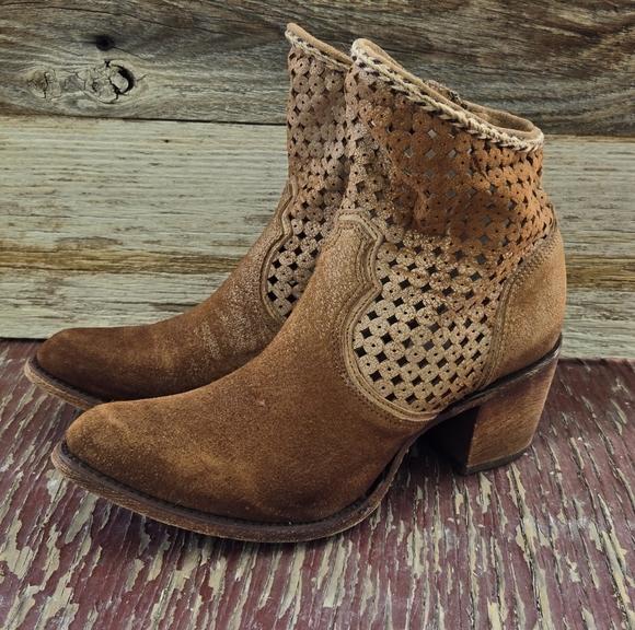 Corral Tan Perforated Ankle Booties - Picture 1 of 9